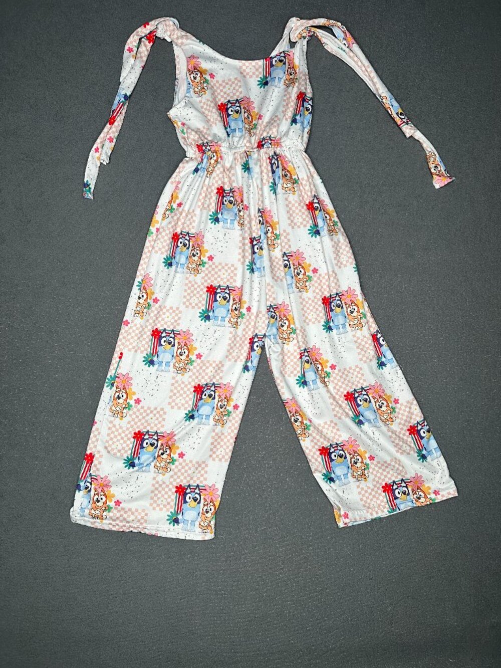 Girls Sleeveless Wide Leg Jumpsuit All-Over Bluey Character Print Tie Knot 4T